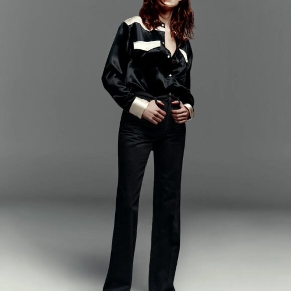 Alexa Chung x Madewell Satin Western Shirt Black/Cream Size XL NWT - Picture 6 of 11